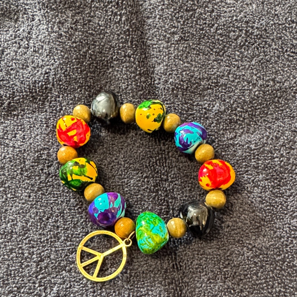 Colorful Beaded Bracelet with Peace Charm